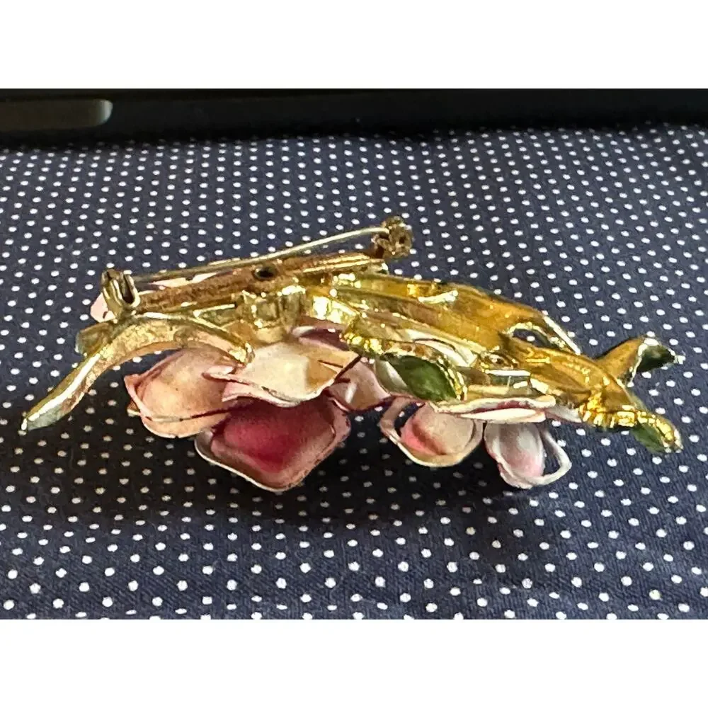 Vintage 3D Vendome Red Enamel Flower Brooch 1960's Esate Piece